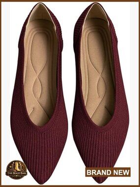Women's Pointed Knit Ballet Flats in Burgundy